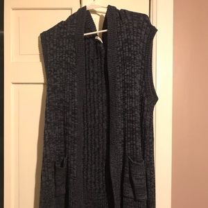 Knitted Dark Blue Short-Sleeved Cardigan